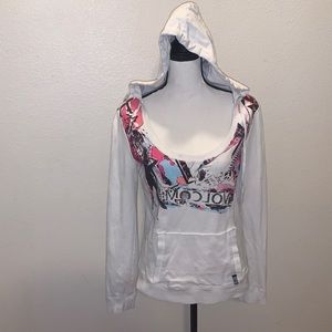 Volcom woman’s white with abstract print skater hooded sweatshirt